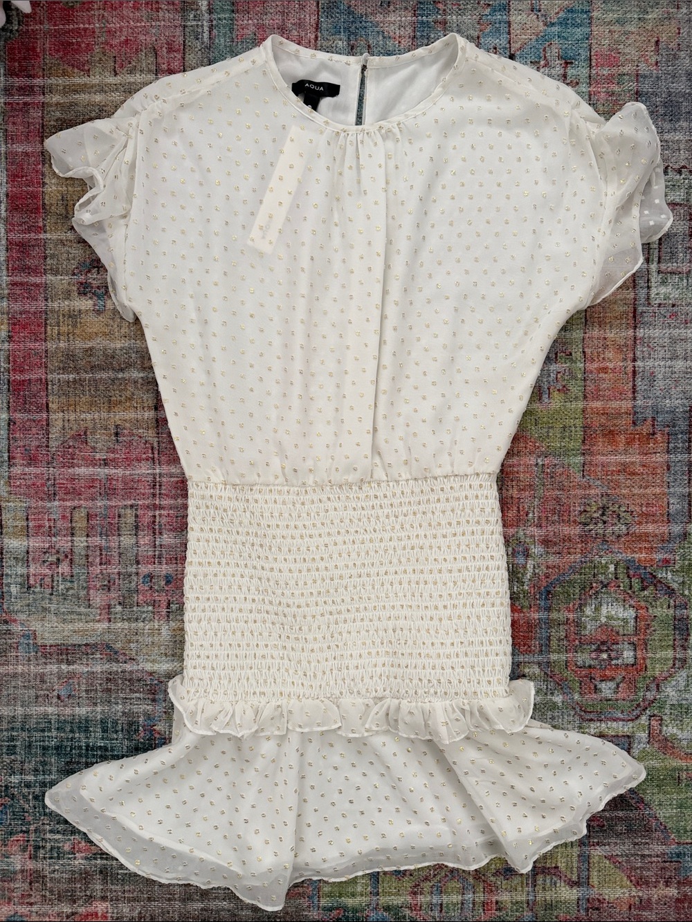 Aqua // White Swiss Dot Ruffled Waist Mini Dress